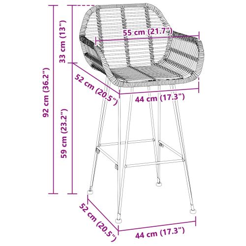 Бар стол 2 pcs Черно 55 x 52 x 92 см Раци и желязо