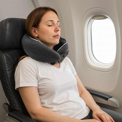 Пътна възглавница за врата Тъмен сив Мемори пяна