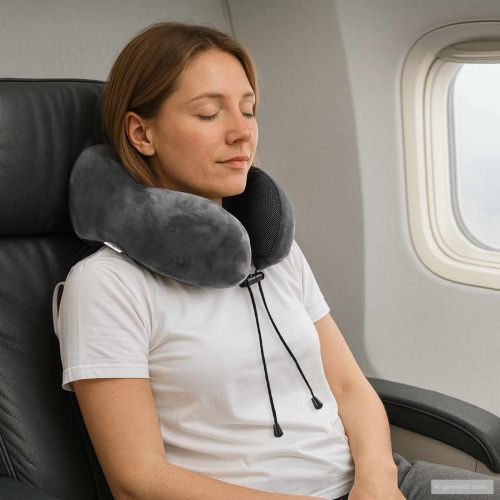 Пътен възглавник за врат Сив 27 x 26 x 14 см Мемори пяна