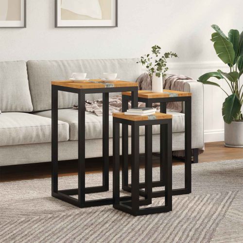 Н nesting маса 3 pcs Кафяво Солидно тиково дърво