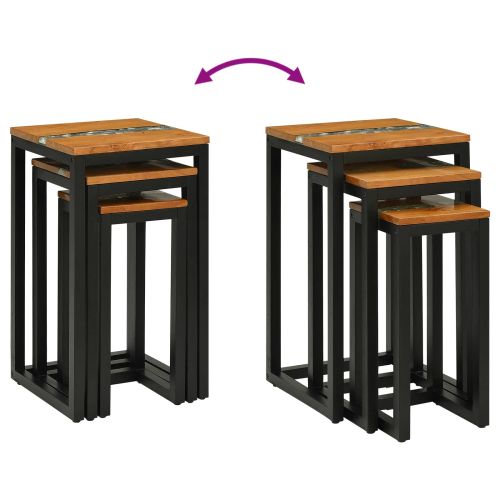 Н nesting маса 3 pcs Кафяво Солидно тиково дърво