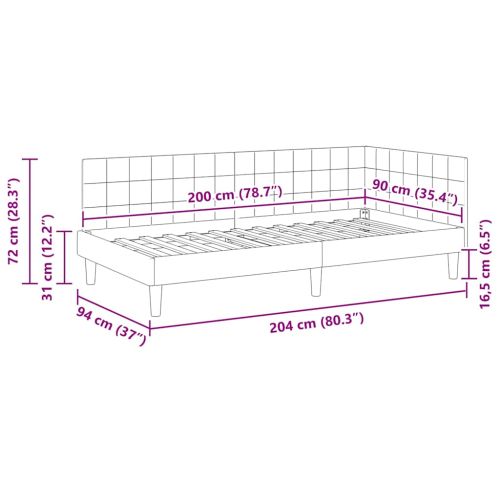 Ъглова рамка за легло с таблото Тъмен сив 90 см x 200 см Кадифе