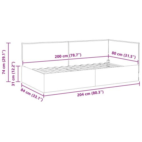 Ъглова рамка за легло Виненочервен 80 x 200 cm текстил