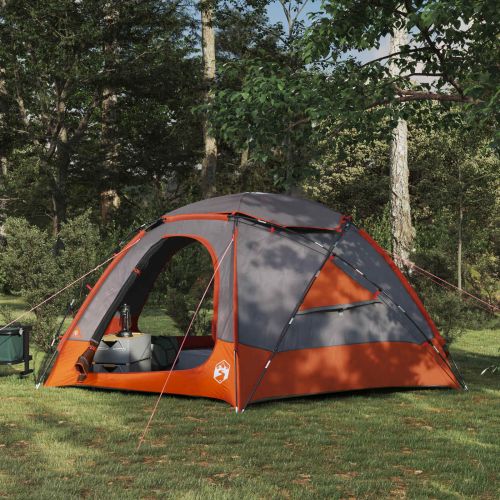Куполна палатка с подвижен дъждобран Сив и оранжев 4-местна