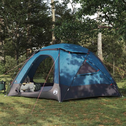 Куполна палатка с подвижен дъждобран Синьо 8-местна