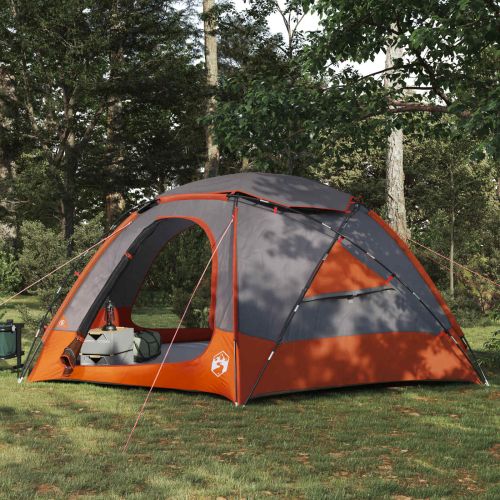 Куполна палатка с подвижен дъждобран Сив и оранжев 8-местна