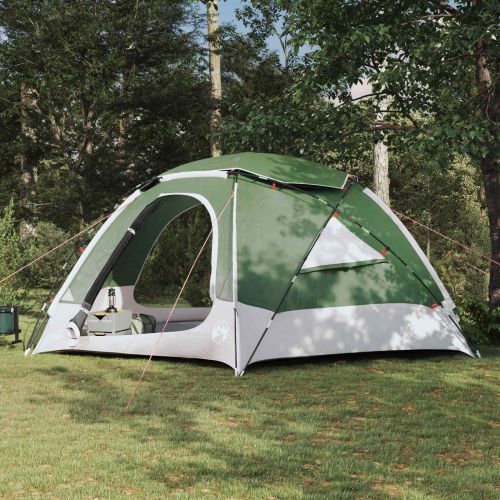 Куполна палатка с подвижен дъждобран Зелен 12-души