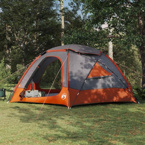 Куполна палатка с подвижен дъждобран Сив и оранжев 12-души