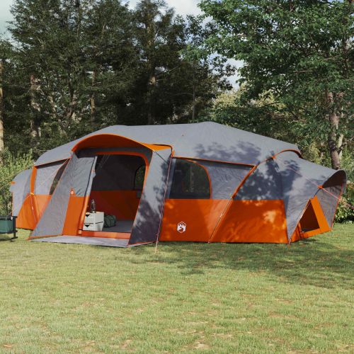 Семейна палатка с дъждобран, водоустойчива тунел Сив и оранжев