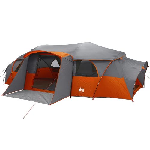 Семейна палатка с дъждобран, водоустойчива тунел Сив и оранжев