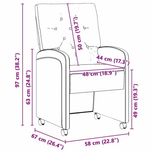 Столове с Колела 2 бр. Кадифе Светлосиво 58 x 67 x 97 см