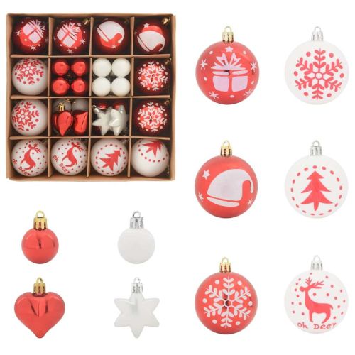 Комплект коледни топки 40 pcs Червено и бяло Пластмаса
