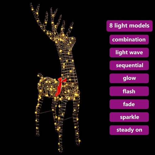 3D елен с 140 LED светодиода Топло бяло 70 x 41 x 128 см Ратан