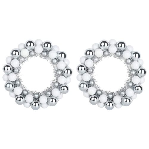 Коледни топки венци 2 pcs Бяло и Сребристо 33 x 33 x 7 см