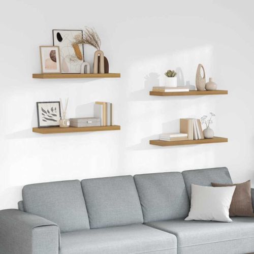 Стенен рафт 4 pcs Кафяво 90 x 23,5 x 4 см Инженерно дърво