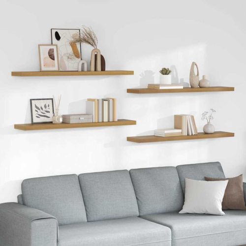 Стенен рафт 4 pcs Кафяво 120 x 23,5 x 4 см Инженерно дърво
