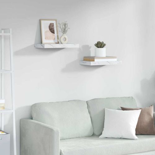 Стенен рафт 2 pcs Бял мрамор 40 x 23,5 x 4 см Инженерно дърво