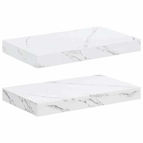 Стенен рафт 2 pcs Бял мрамор 40 x 23,5 x 4 см Инженерно дърво