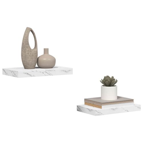 Стенен рафт 2 pcs Бял мрамор 40 x 23,5 x 4 см Инженерно дърво