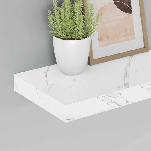 Стенен рафт 4 pcs Бял мрамор 40 x 23,5 x 4 см Инженерно дърво