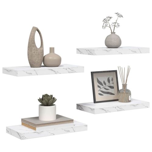 Стенен рафт 4 pcs Бял мрамор 50 x 23,5 x 4 см Инженерно дърво