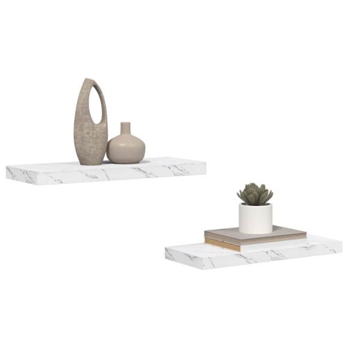 Стенен рафт 2 pcs Бял мрамор 60 x 23,5 x 4 см Инженерно дърво