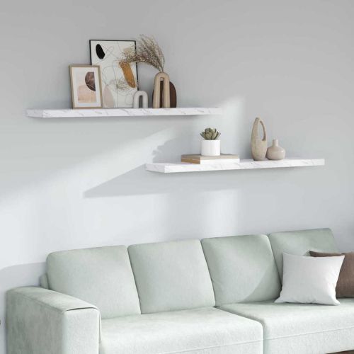 Стенен рафт 2 pcs Бял мрамор 120 x 23,5 x 4 см Инженерно дърво