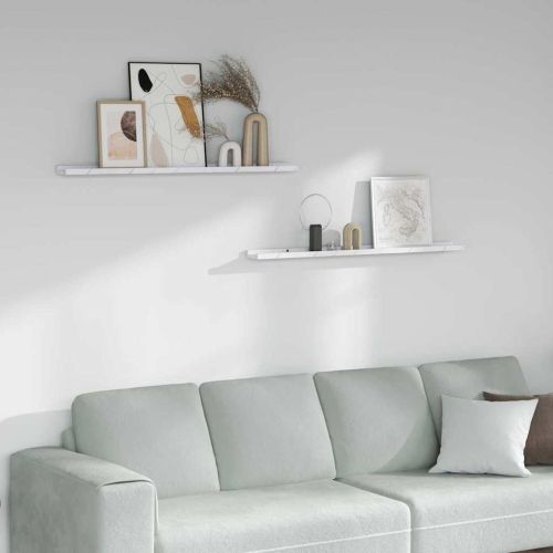 Стенен рафт 2 pcs Бял мрамор 100 x 9 x 3 cm Инженерно дърво