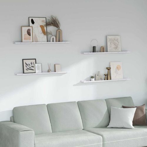 Стенен рафт 4 pcs Бял мрамор 100 x 9 x 3 cm Инженерно дърво