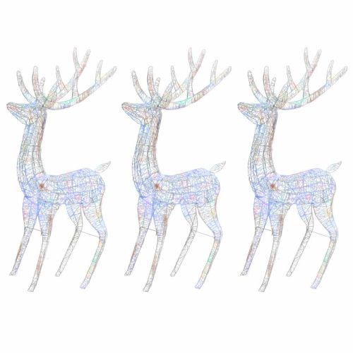XXL Акрилни коледни елени, 250 LED, 3 бр, 180 см, многоцветни