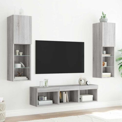 ТВ стенни модули с LED, 5 части, сив сонома, инженерно дърво