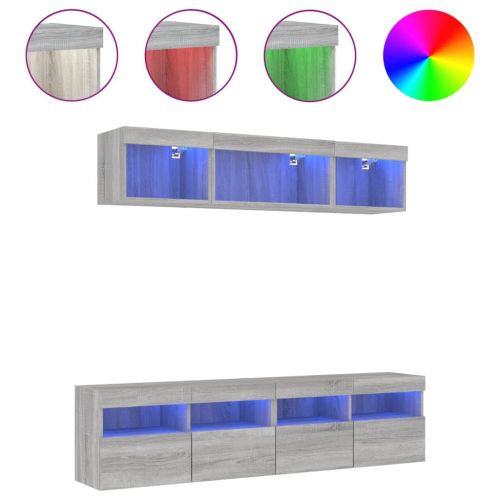 ТВ стенни модули с LED, 5 части, сив сонома, инженерно дърво