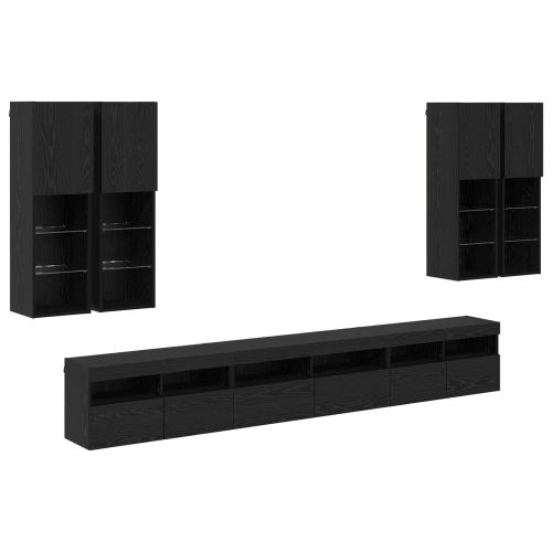 Комплект за стена на телевизор 7 pcs Черния дъб Инженерно дърво