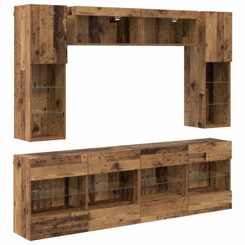 Комплект за стена на телевизор с LED 6 pcs Старо дърво