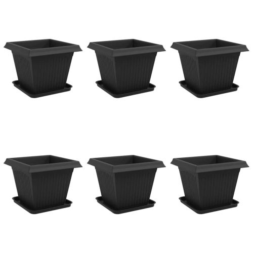 Саксии за растения 6 pcs Черно 38 x 38 x 30 см Пластмаса