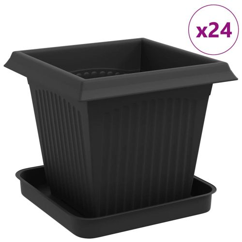 Саксии за растения 24 pcs Черно 16 x 16 x 14 см Пластмаса
