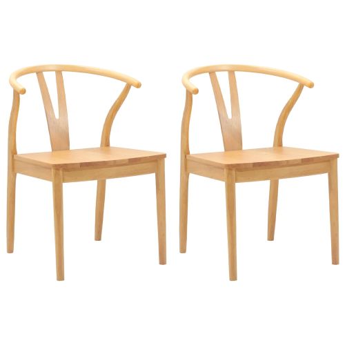 Трапезен стол 2 pcs Естествен Солидно гумено дърво