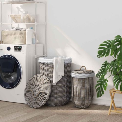 Кош за пране с капак 2 pcs Кубу сив Кубу Ратан