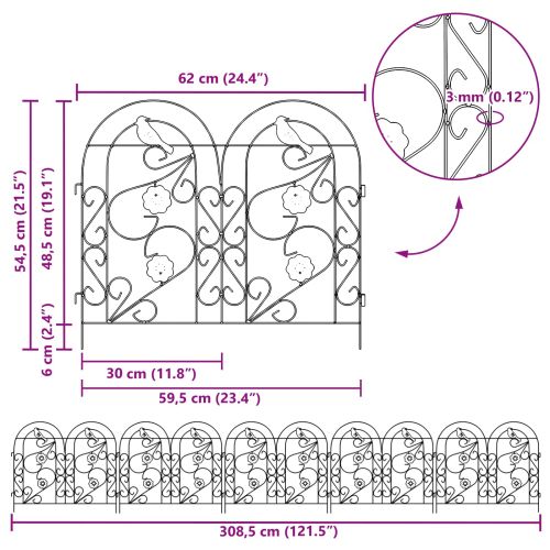 Градска ограда 5 pcs Черно Стомана