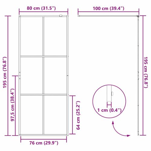 Стена на душ с вход Черно 80 x 195 cm закалено стъкло