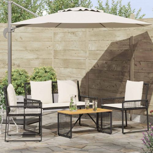 Комплект за външни мебели 4 pcs Черно и кремаво бяло полиратан