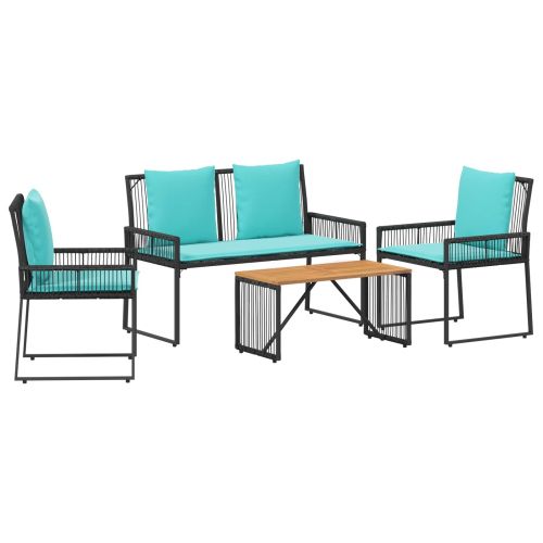 Комплект за външни мебели 9 pcs Черен и Туркоаз полиратан