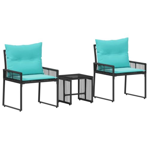 Комплект за външни мебели 7 pcs Черен и Туркоаз полиратан