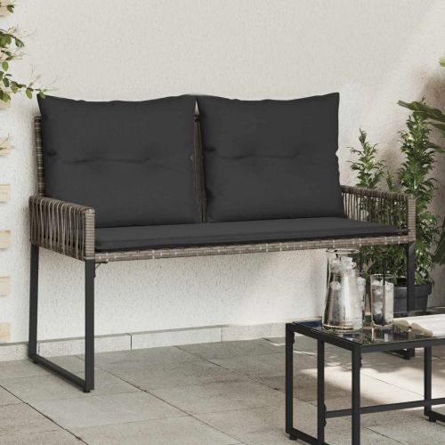 Външна пейка с възглавница 4 pcs Сив и тъмен сив полиратан