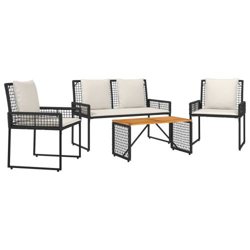 Комплект за външни мебели 4 pcs Черно и кремаво бяло