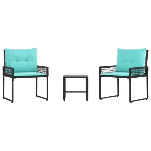 Комплект за външни мебели с възглавница 3 pcs Черен и Туркоаз