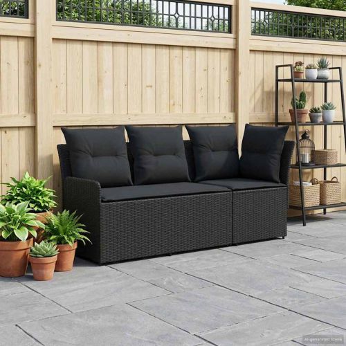 Диван с подлакътник за градина с ъглов диван 2 Брой Черно