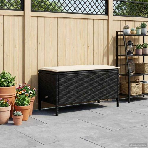 Табуретка за градина Черен и кремав 80 x 38 x 45 cm ПЕ ратан