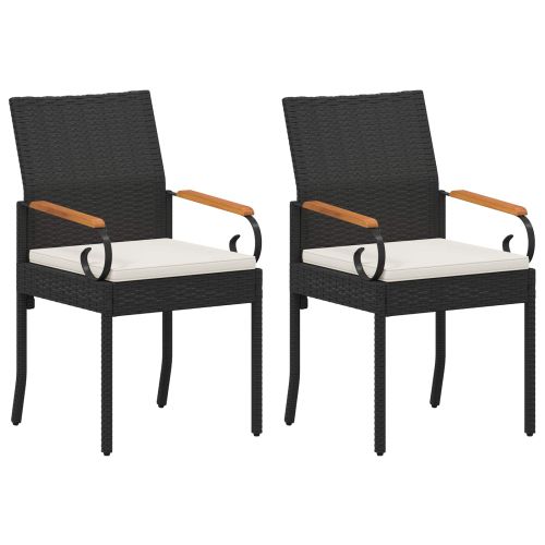 Градински столове 2 pcs Черно и кремаво бяло Полиратан и акация