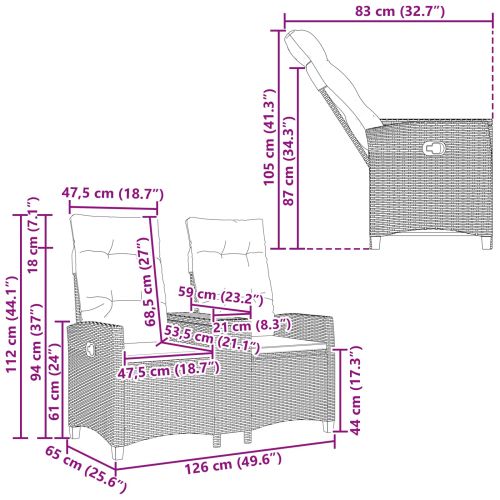 Люлееща се пейка с маса Черно 126 x 65 x 112 см полиратан